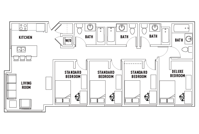 4 Bed - 4 Bath B Standard Bedroom Corner Unit