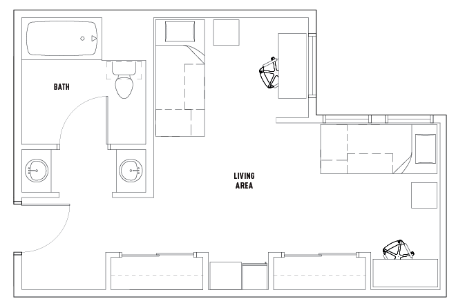 1 Bed - 1 Bath Double Bedroom