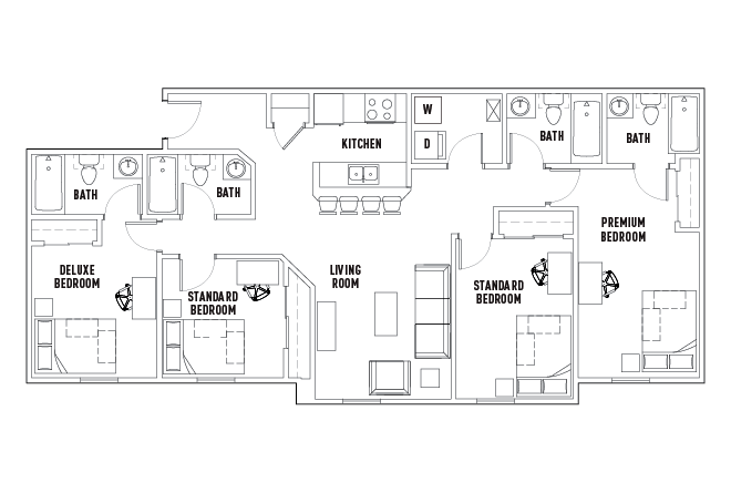 4 Bed - 4 Bath Standard Bedroom