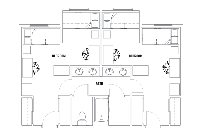 2 Bed - 1 Bath B Shared Bedroom