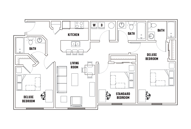 3 Bed - 3 Bath A Standard Bedroom