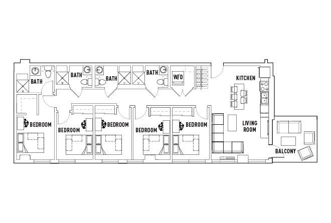 5 Bed - 4 Bath E Corner Shared Bath Penthouse