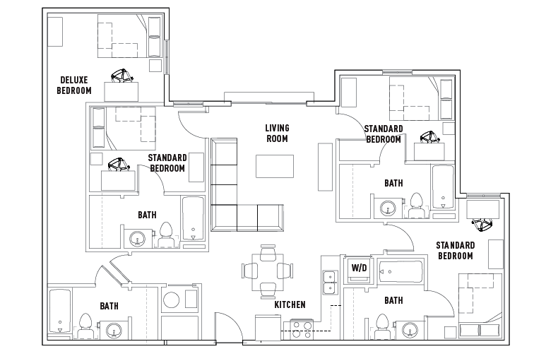 4 Bed - 4 Bath B Corner Standard Bedroom