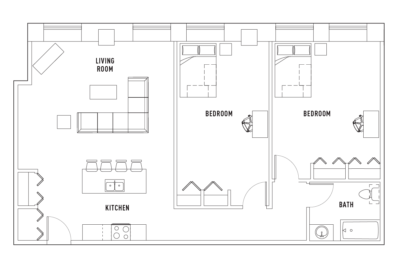 2 Bed - 1 Bath C Private Bedroom