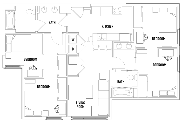 2 Bed - 2 Bath Shared Bedroom