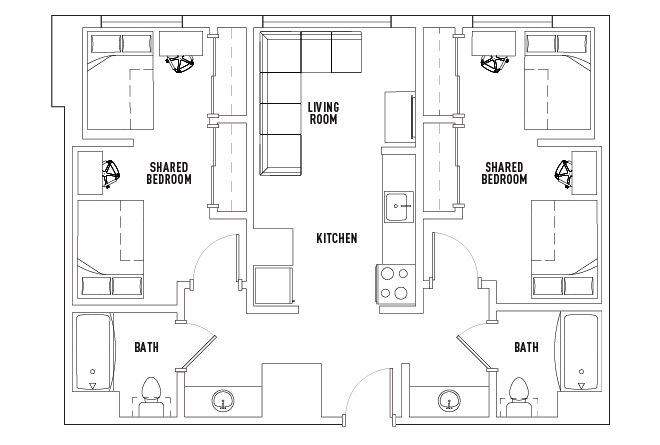 2 Bed - 2 Bath A Shared Bedroom Floor 10 - 16