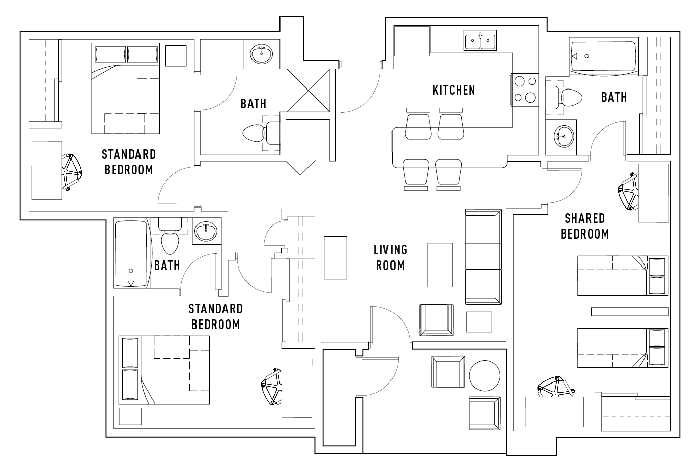 3 Bed - 3 Bath Standard Bedroom