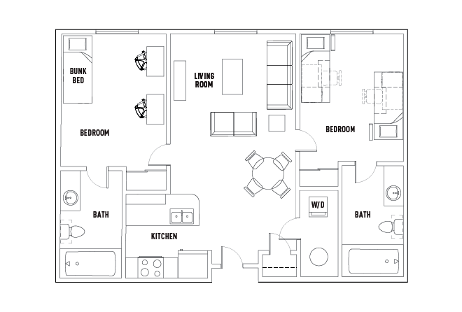 2 Bed - 2 Bath A Shared Bedroom