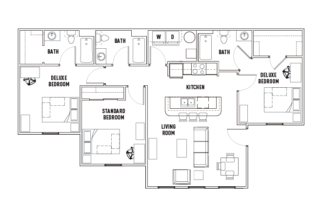 3 Bed - 3 Bath Standard Bedroom