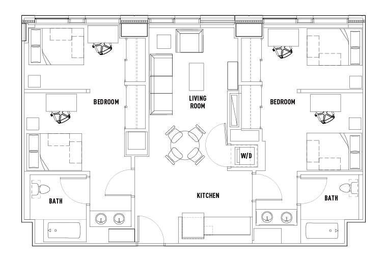 2 Bed - 2 Bath Suite C - Shared Bedroom