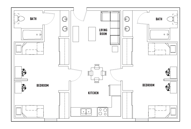 2 Bed - 2 Bath Shared Bedroom